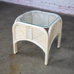 End or Side Table Petite Cerused Reeded Rattan Base Manner of Gabriella Crespi