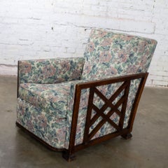 Art Deco to Arts & Craft Club Chair Oak Pastel Upholstery selling as Frame Only