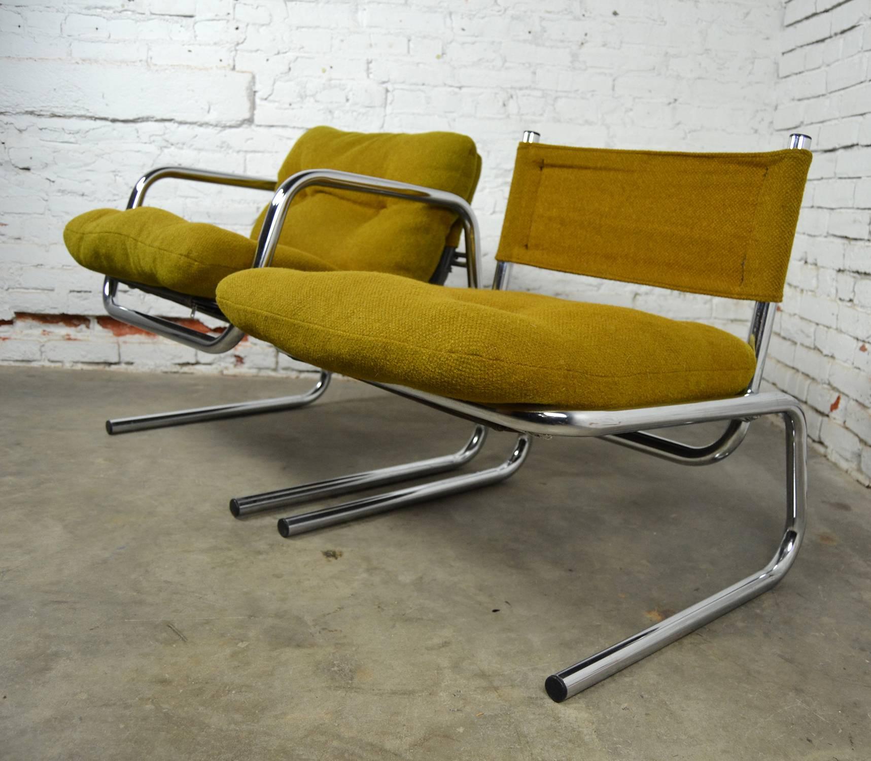 Post-Modern Postmodern Chrome Tube Baughman Style Sling Lounge Chair and Ottoman