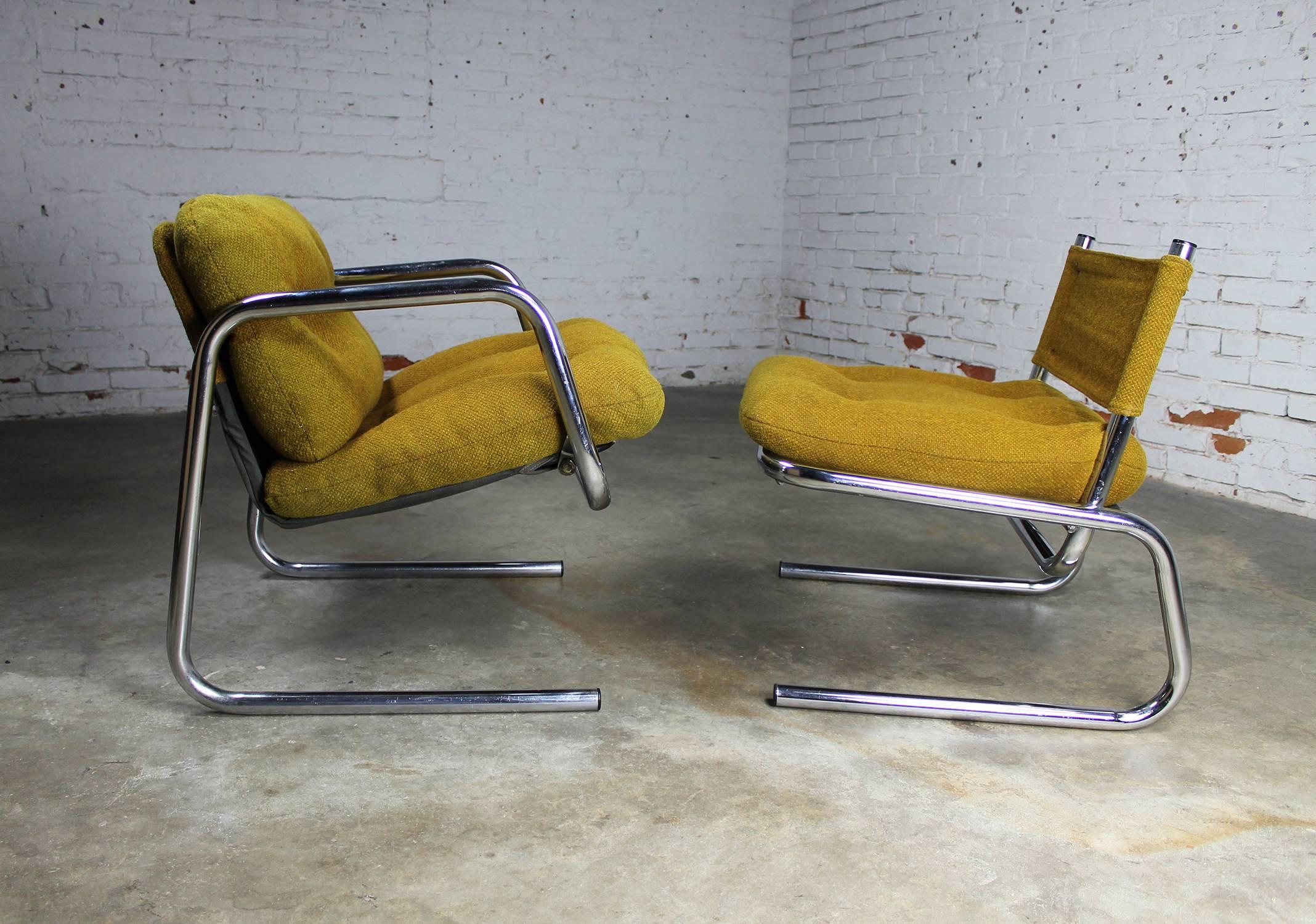 Postmodern Chrome Tube Baughman Style Sling Lounge Chair and Ottoman In Good Condition In Topeka, KS