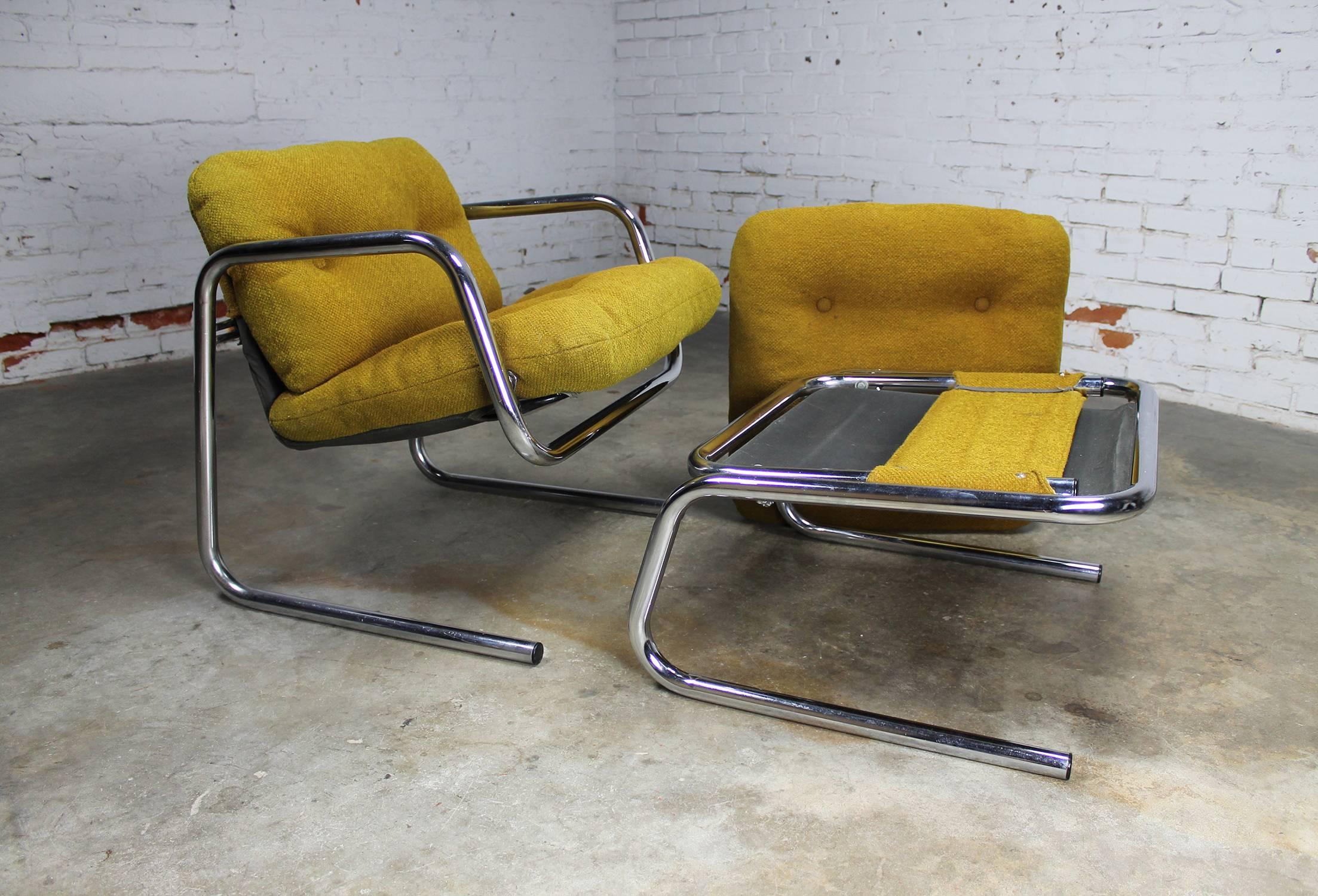 20th Century Postmodern Chrome Tube Baughman Style Sling Lounge Chair and Ottoman