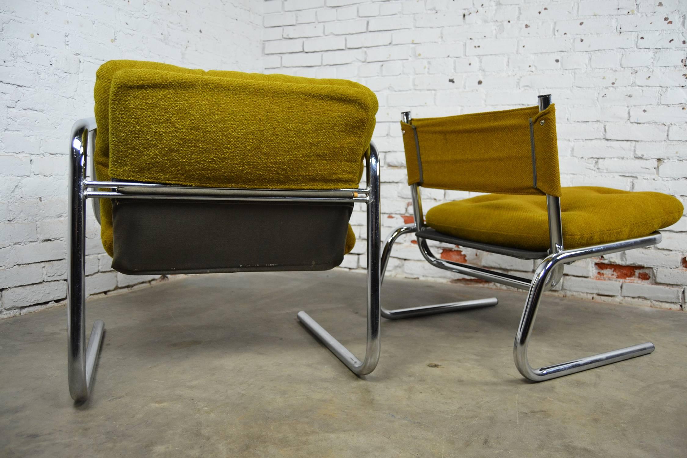 Postmodern Chrome Tube Baughman Style Sling Lounge Chair and Ottoman 1