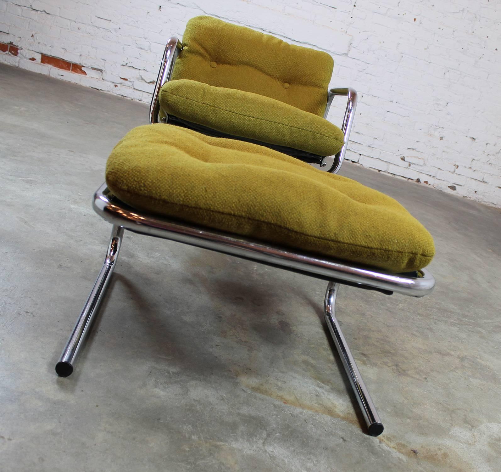 Postmodern Chrome Tube Baughman Style Sling Lounge Chair and Ottoman 3