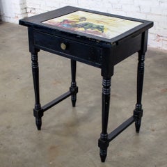 Mexican Folk Art End Side Table Matador and Bull Tile Insert Top Signed Zenon