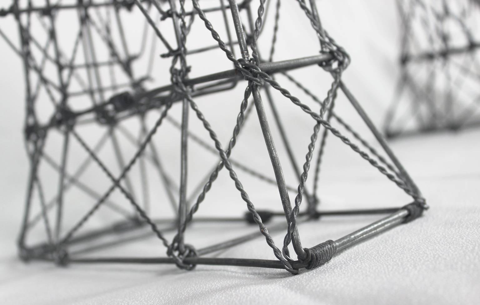 Galvanized Vintage Folk Art Wire Suspension Bridge Model Sculpture