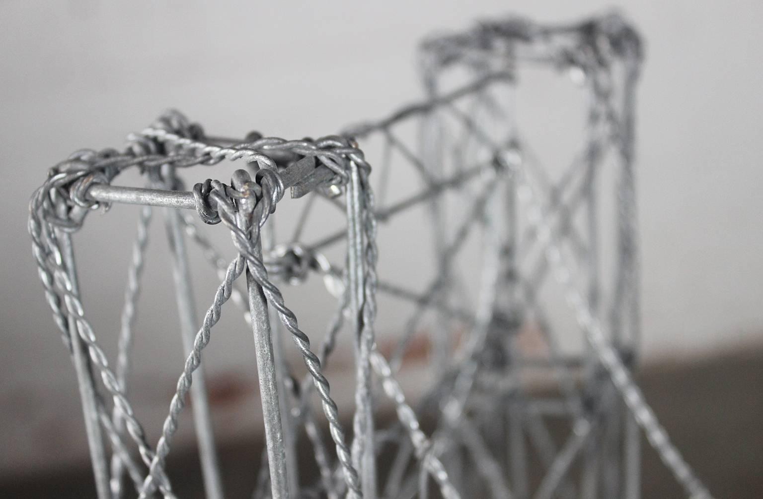 Vintage Folk Art Wire Suspension Bridge Model Sculpture In Excellent Condition In Topeka, KS
