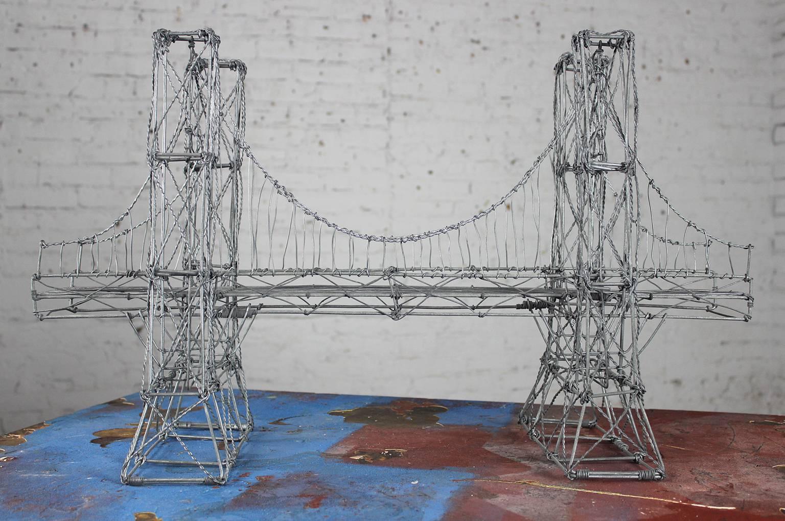 Vintage Folk Art Wire Suspension Bridge Model Sculpture 2