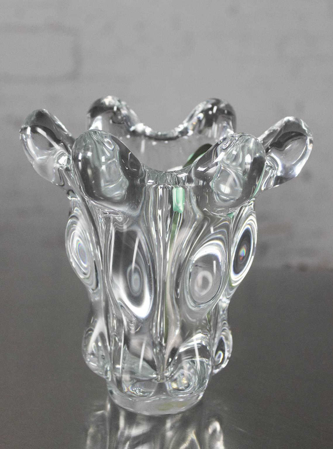 French Vintage Mid-Century Modern Art Glass Vannes Le Chatel Crystal Vases