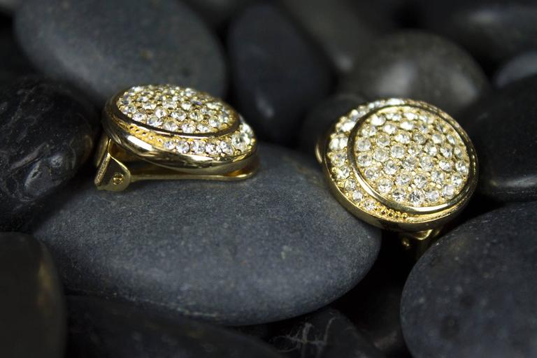 Vintage Christian Dior Round GoldTone and Rhinestone Earrings at 1stDibs