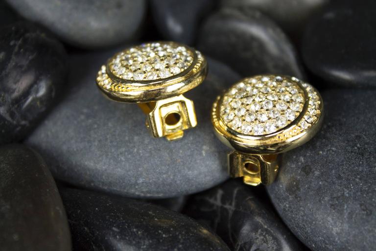 Vintage Christian Dior Round GoldTone and Rhinestone Earrings at 1stDibs