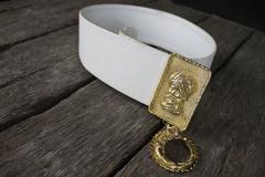 Christian Dior Leather Belt with Gold-Tone Sultan in Turban and Rams Head Buckle