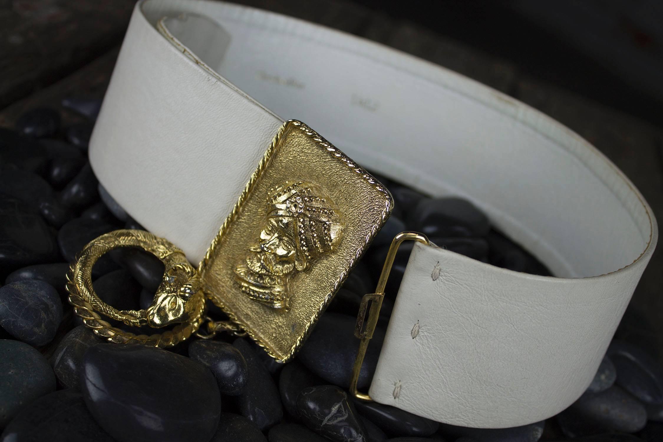 Christian Dior Leather Belt with Gold-Tone Sultan in Turban and Rams Head Buckle For Sale 1