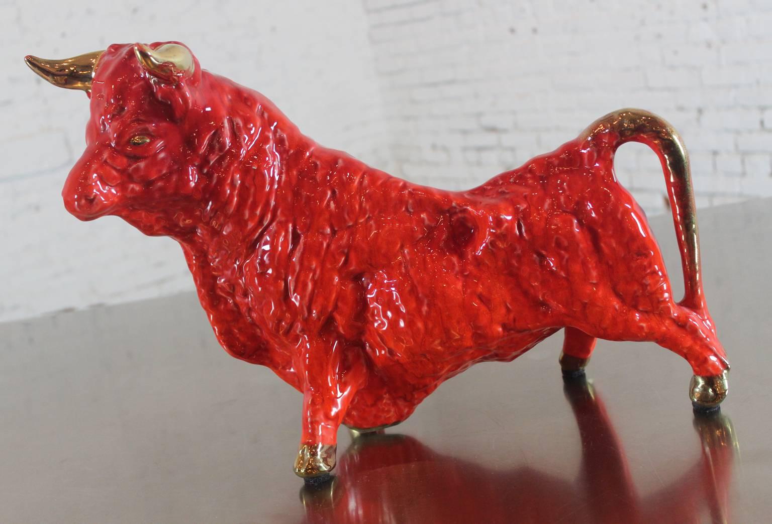 Vintage Royal Haeger Style Red Ceramic Bulls 2