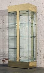 Vintage Modern Brass and Glass Lighted Display Vitrine Cabinet