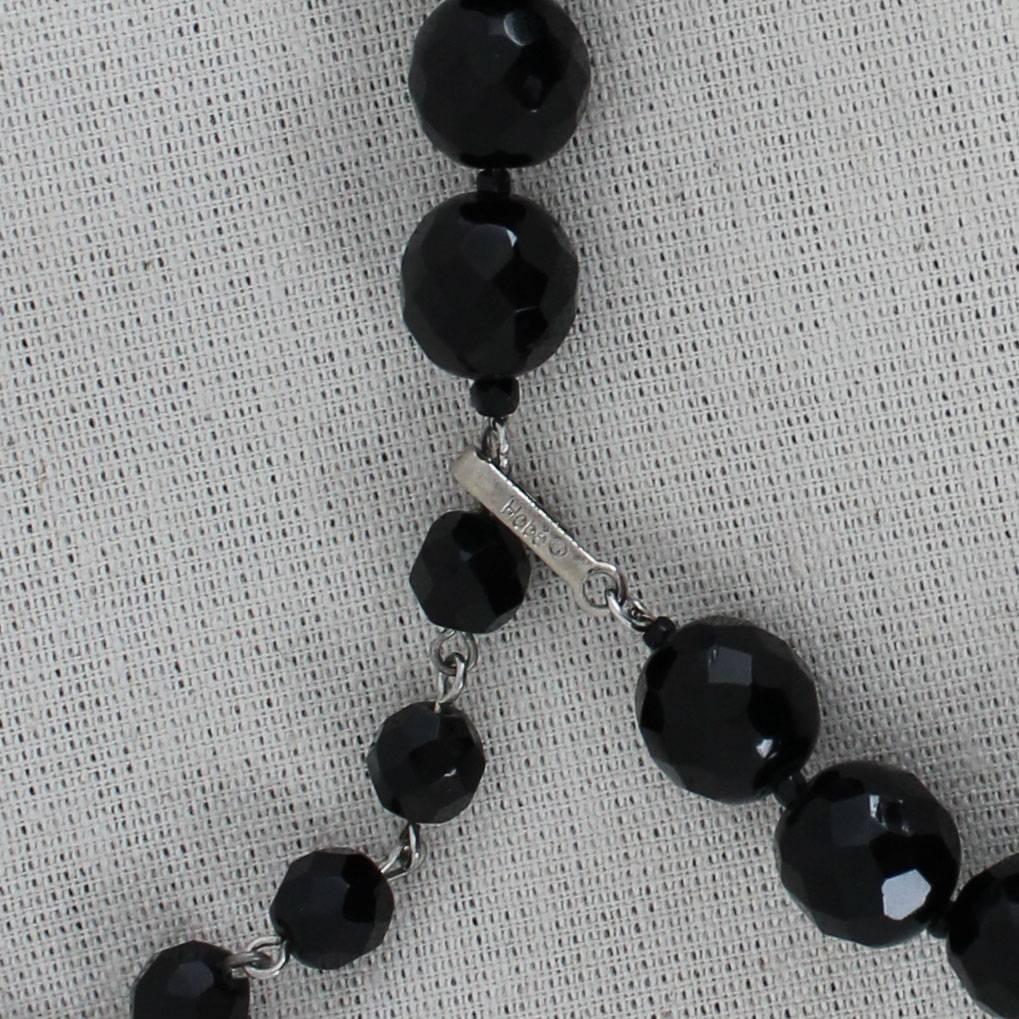 Vintage Hobé Jet Black Faceted Glass Bead Choker Necklace and Dangle Earrings 5