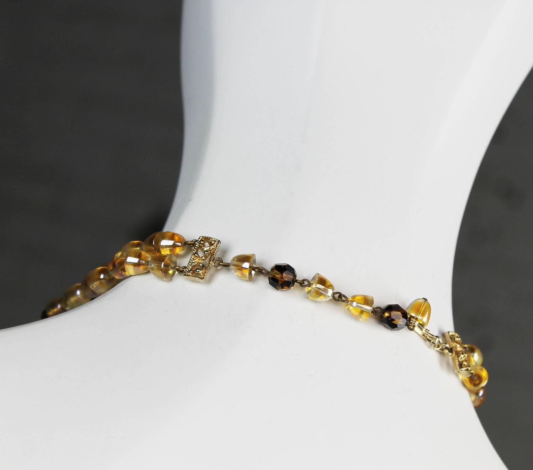 20th Century Vintage Hobé Double Strand Necklace with Glass Beads and Gold Tone Filigree For Sale