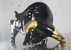 Large Royal Haeger Style Black and Gold Vanguard Studios Figural Ceramic Bull
