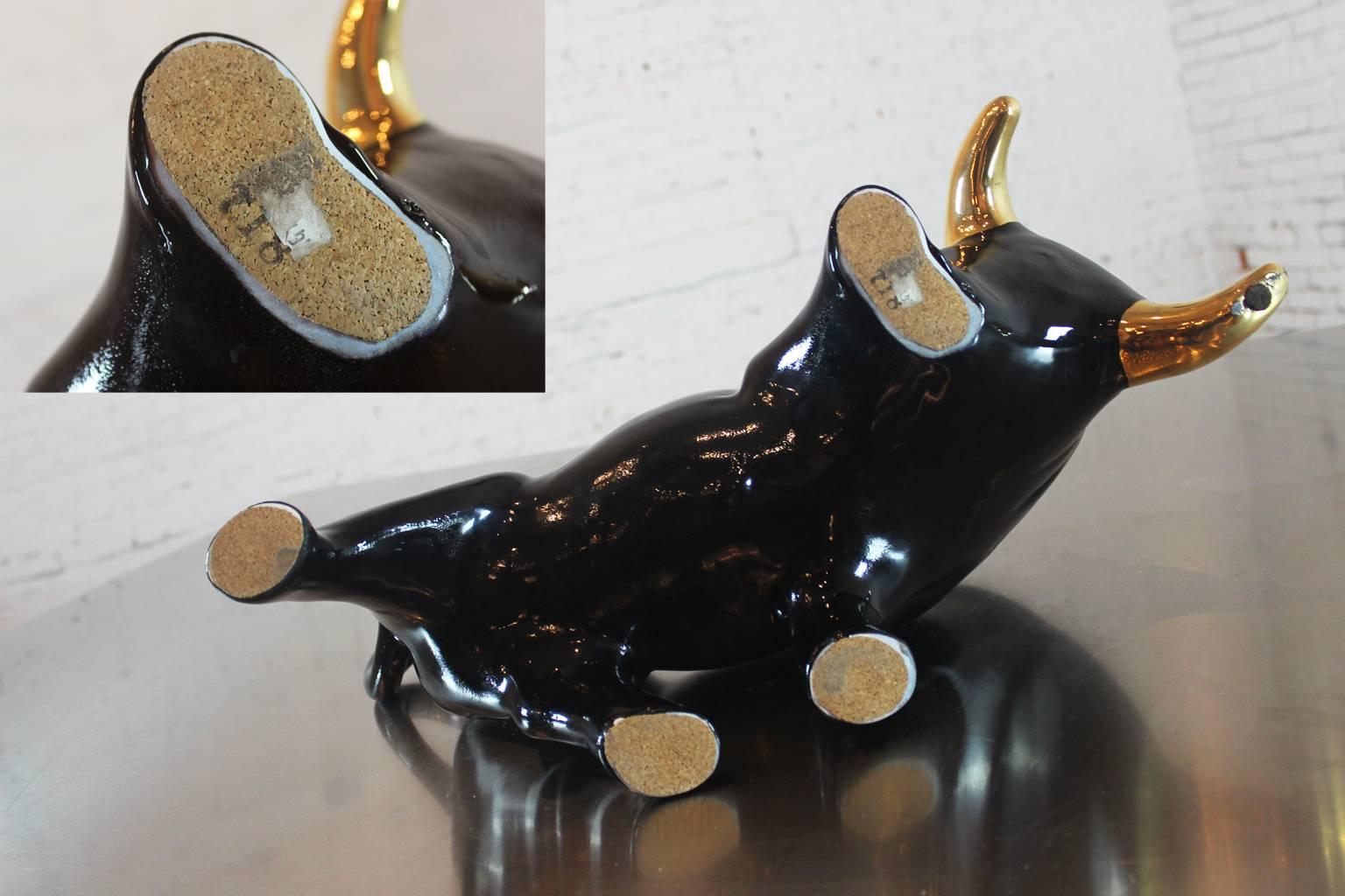American Large Royal Haeger Style Black and Gold Vanguard Studios Figural Ceramic Bull
