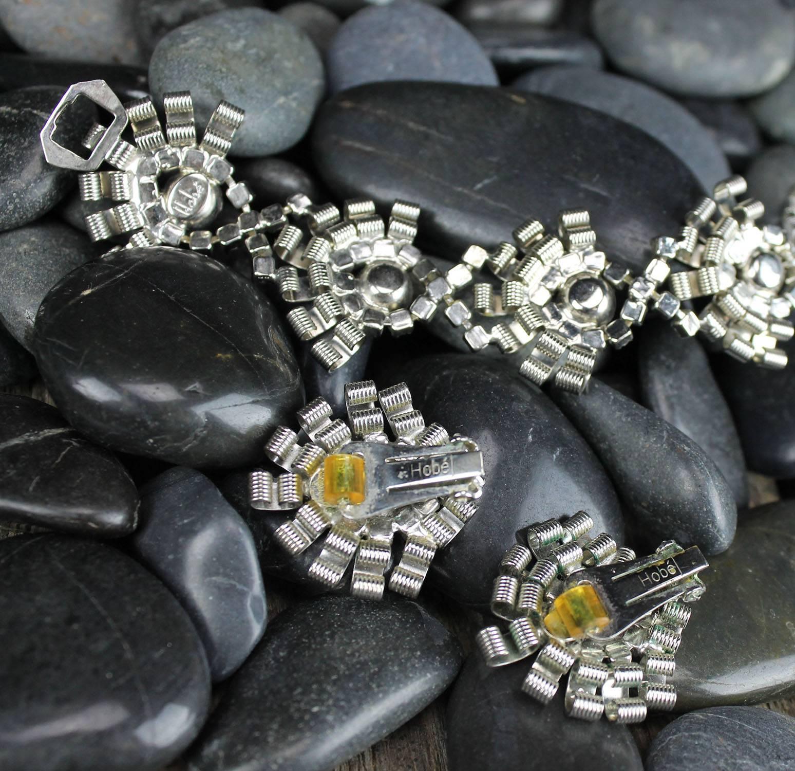 Vintage Hobé Silver-Tone and Rhinestone Bracelet and Earrings 5