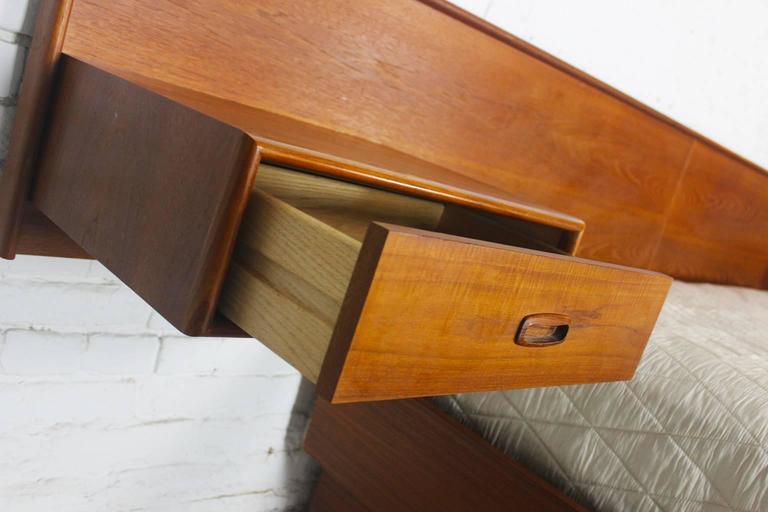 Vintage Scandinavian Modern Teak King Platform Bed with Attached