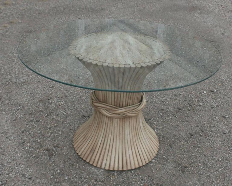 Vintage Mcguire Round Rattan Dining Table Sheaf Of Wheat Style With Vintage Mcguire Round Rattan Dining Table Sheaf Of Wheat Style With Glass Top For