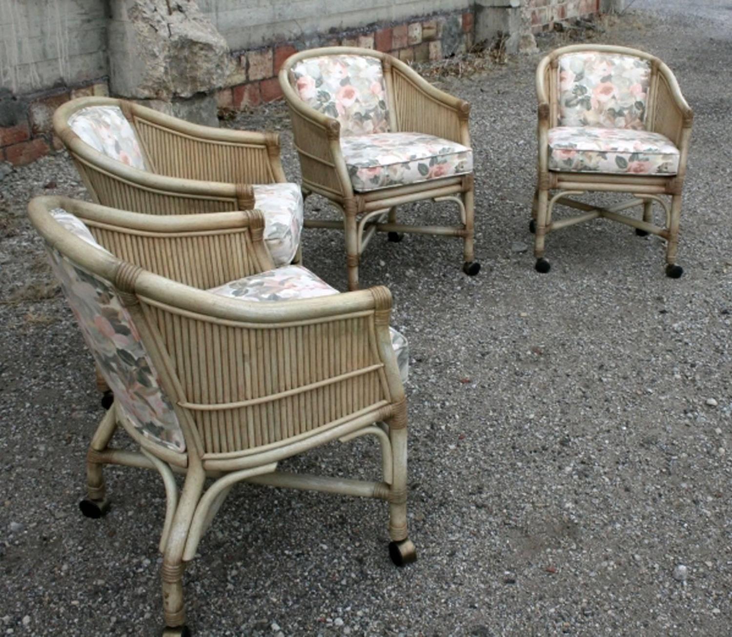Vintage McGuire Rattan Rolling Game Chairs, Set of Four For Sale at 1stdibs