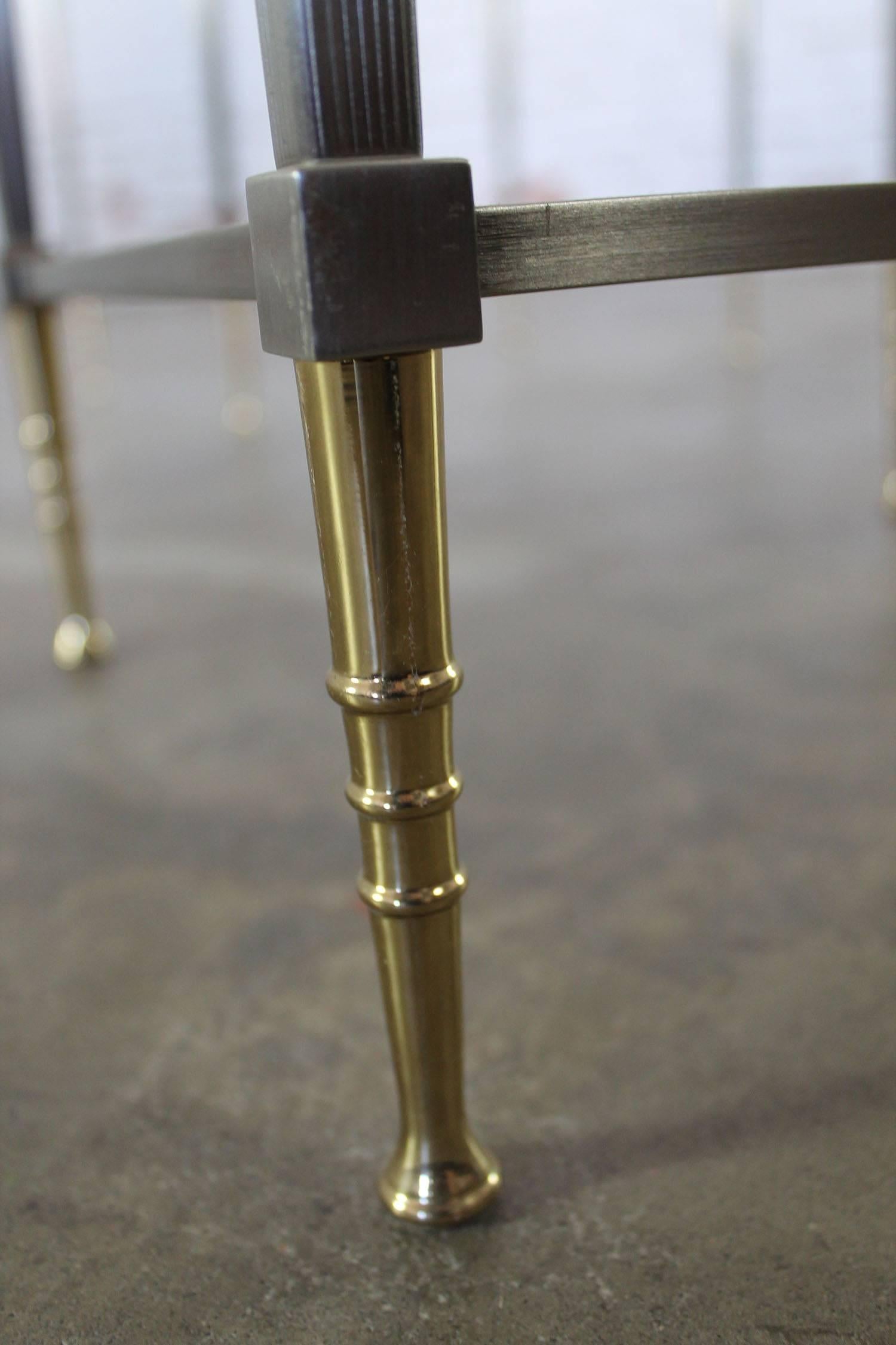 Brass and Stainless Nesting Tables with Mirror Edged Glass Tops 1