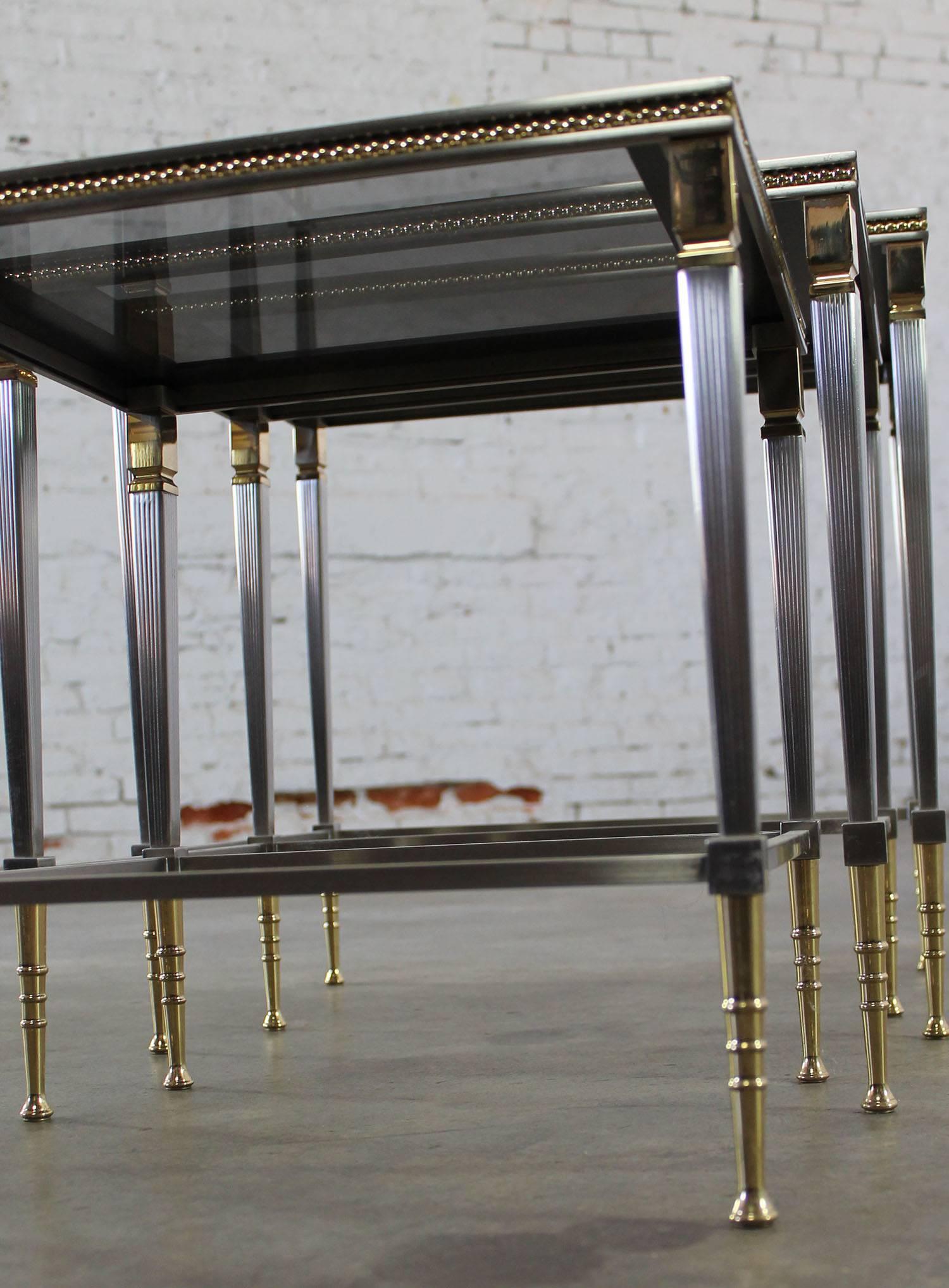 Brass and Stainless Nesting Tables with Mirror Edged Glass Tops 4