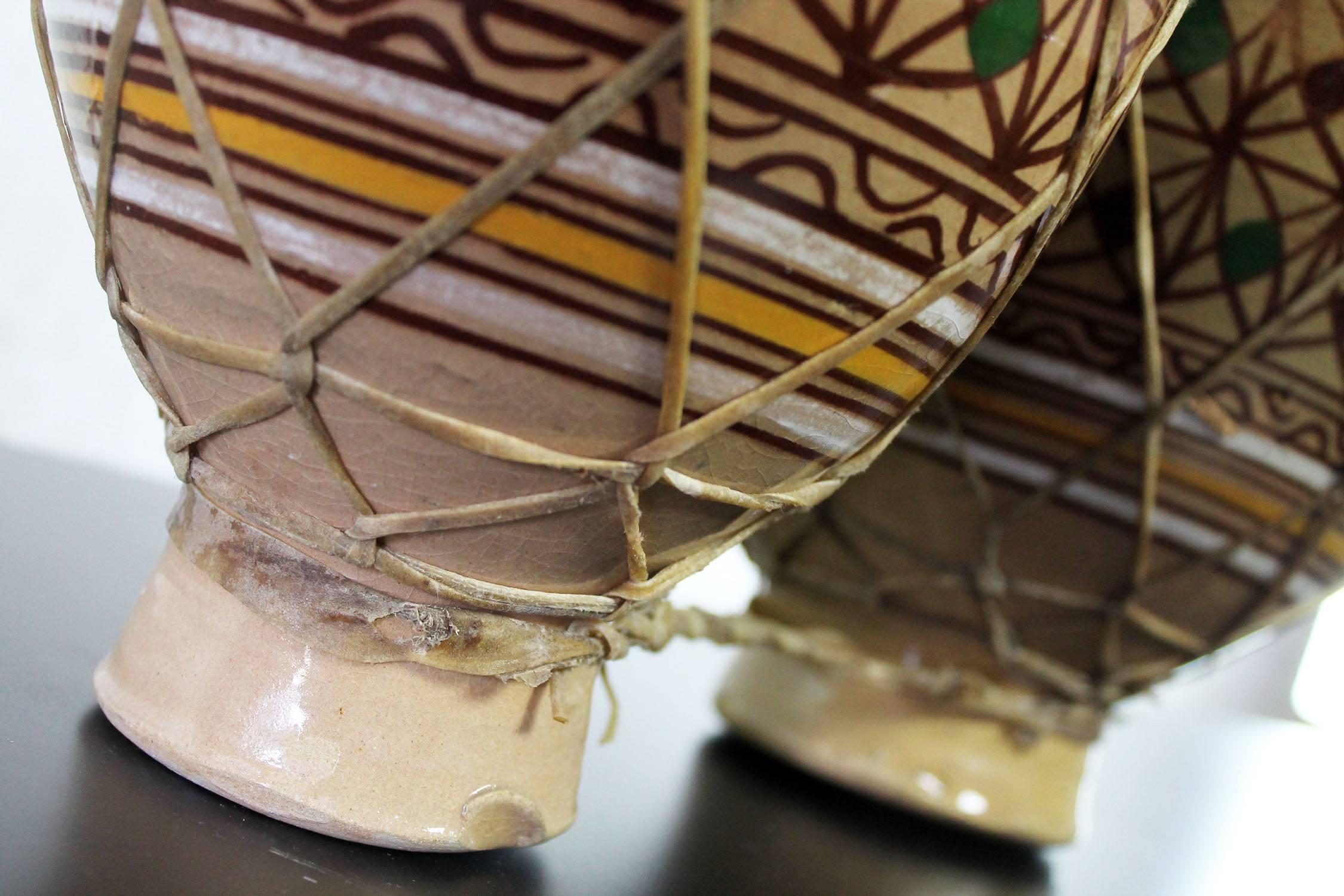 Vintage Set of Two Moroccan Double Ceramic Bongo-Style Tbilat Drums In Excellent Condition In Topeka, KS