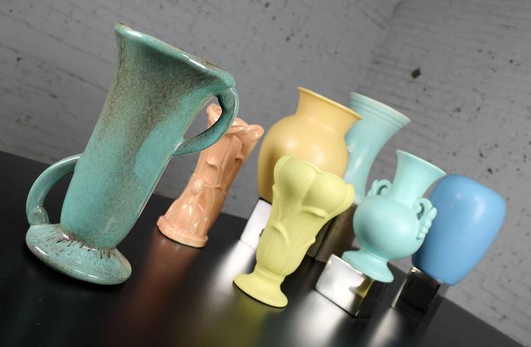 Vintage Collection of Seven MidCentury Pottery Vases Various Makers at