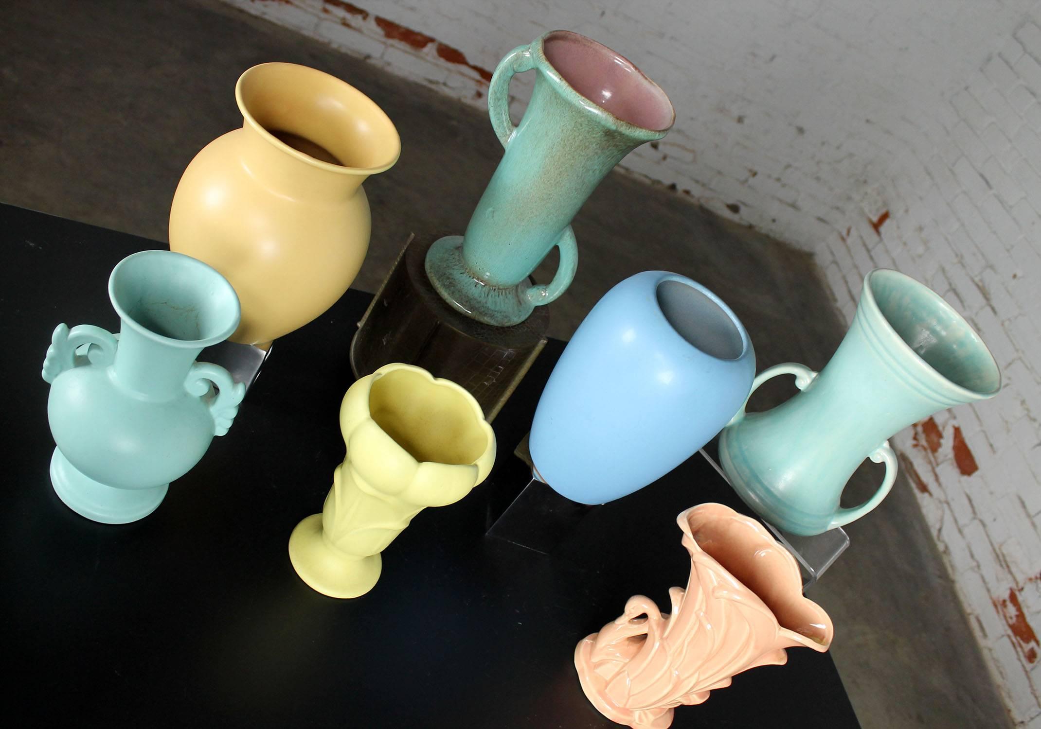 Vintage Collection of Seven Mid-Century Pottery Vases Various Makers 1