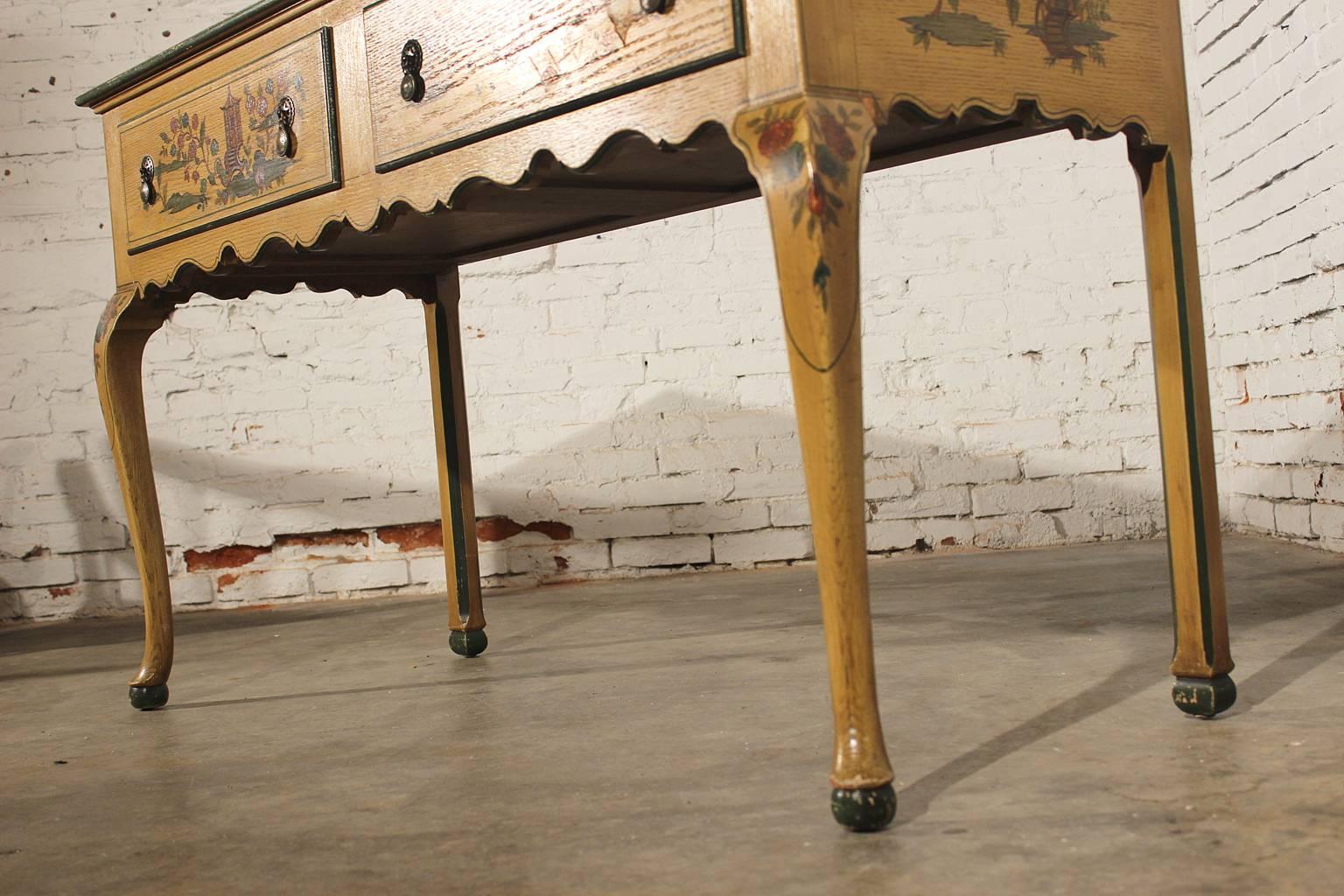 20th Century Antique Chinoiserie Hand-Painted Hunt Style Buffet Server with Cabriole Legs