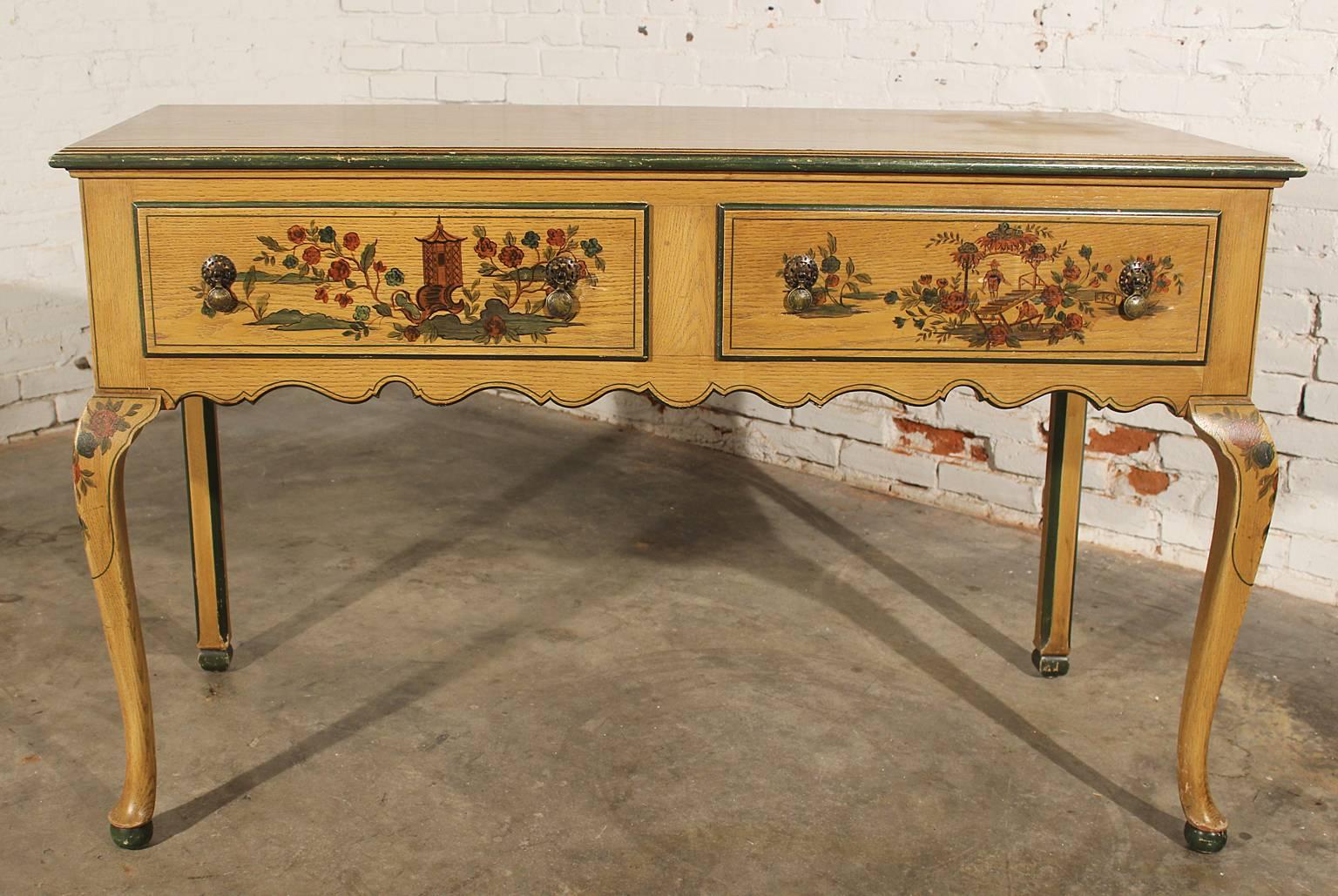 Antique Chinoiserie Hand-Painted Hunt Style Buffet Server with Cabriole Legs 1