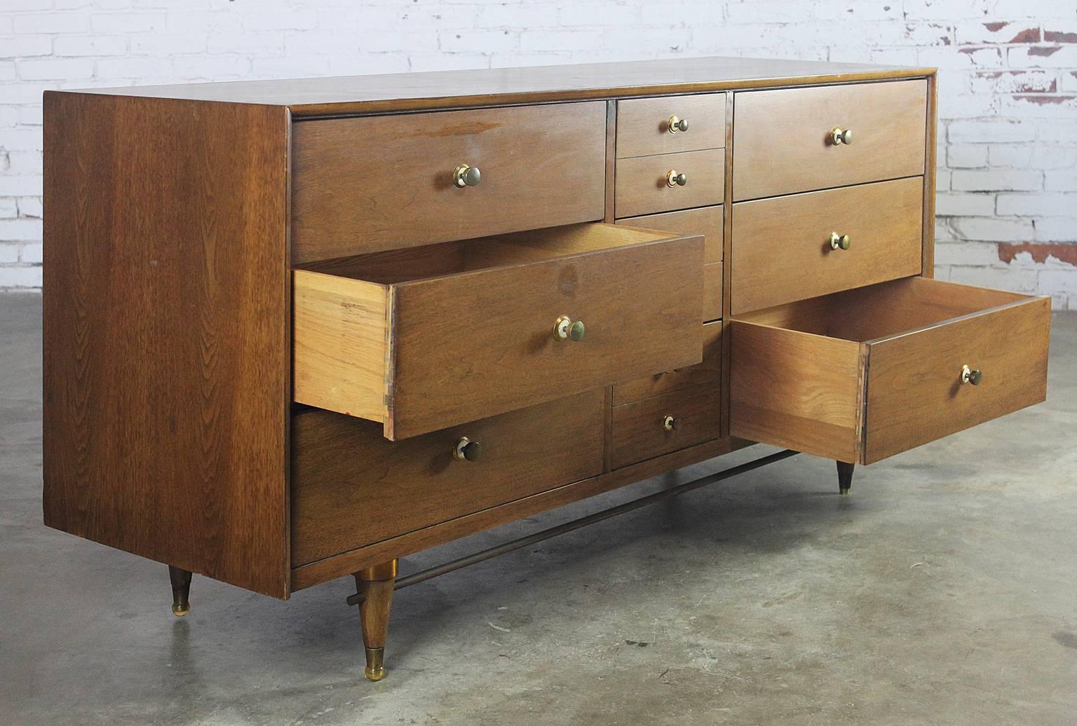 American Mid-Century Modern Walnut Low Dresser Chest of Drawers by National Furniture Co.