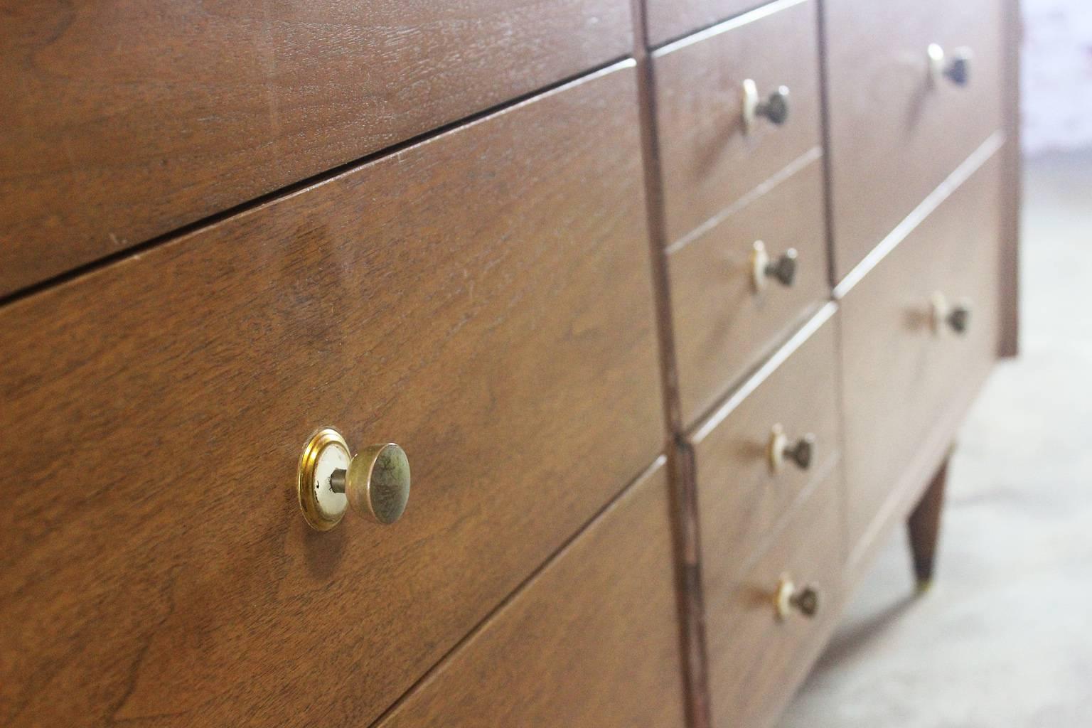 20th Century Mid-Century Modern Walnut Low Dresser Chest of Drawers by National Furniture Co.