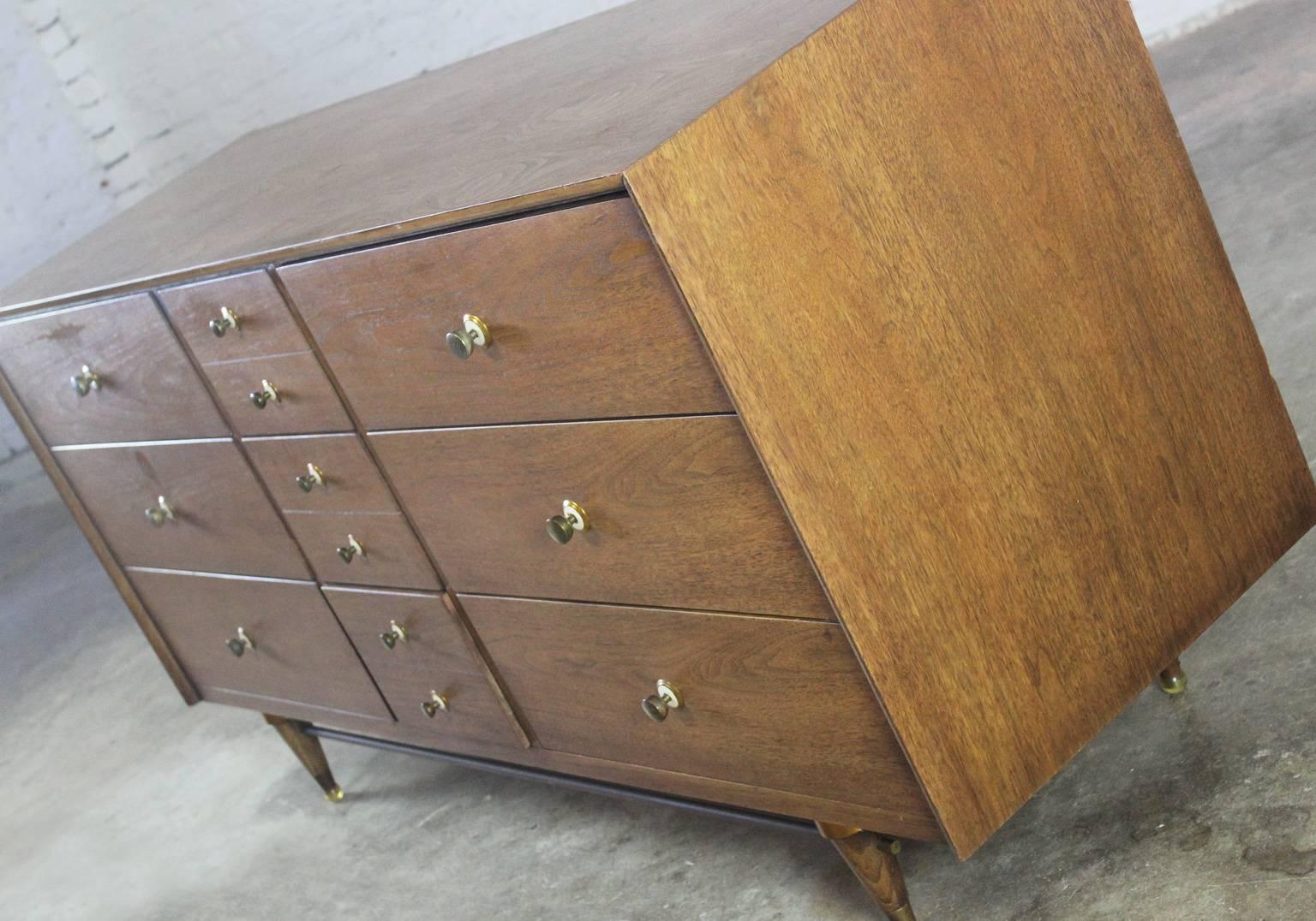 Mid-Century Modern Walnut Low Dresser Chest of Drawers by National Furniture Co. 1