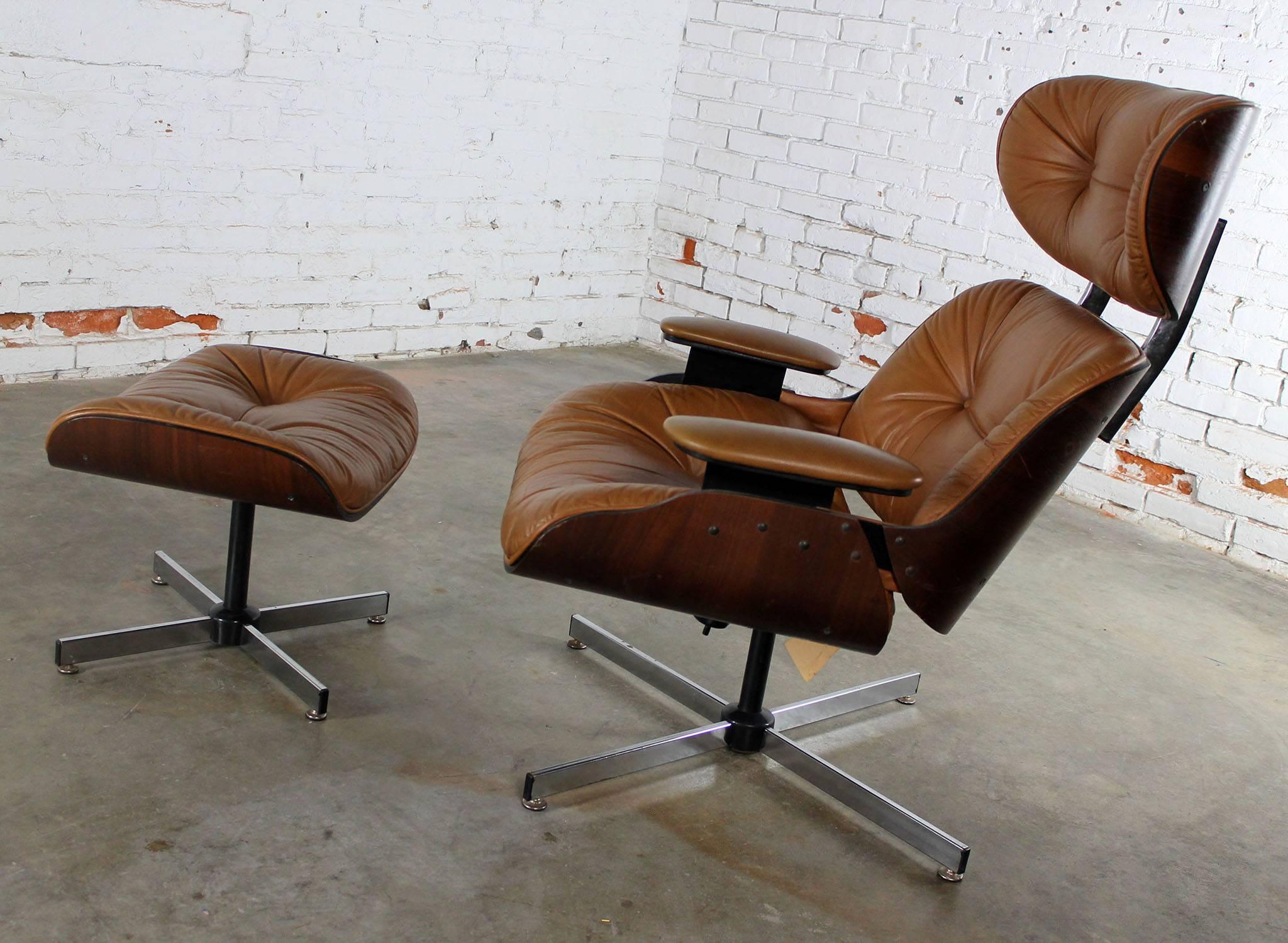 Plywood Mid-Century Modern Plycraft Eames-Style Lounge Chair and Ottoman
