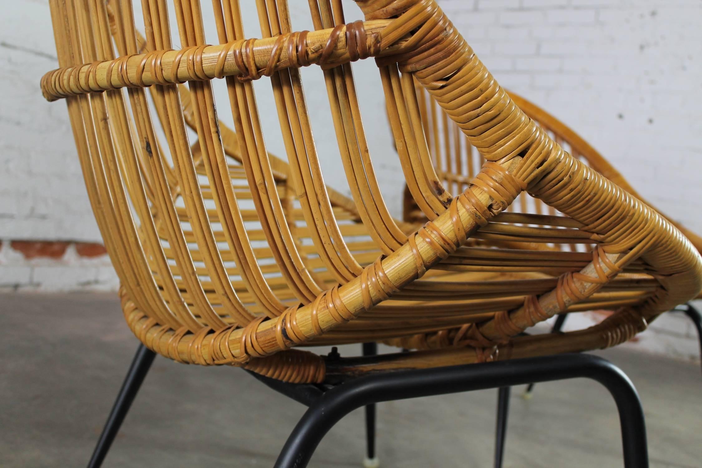 Painted Pair of Mid-Century Modern Rattan Wicker Basket Chairs by Troy Sunshade Company