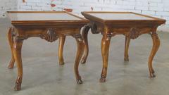 Vintage Pair of Brittiany for Heritage Hooved Side Tables with Brass Insert Tops