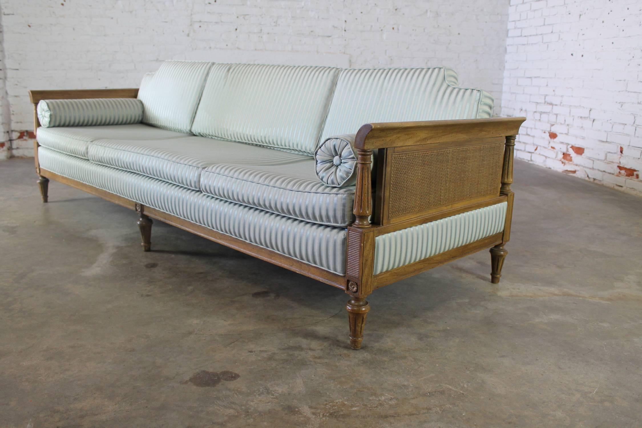 Vintage Hollywood Regency Neoclassic Sofa with Caned Sides 1