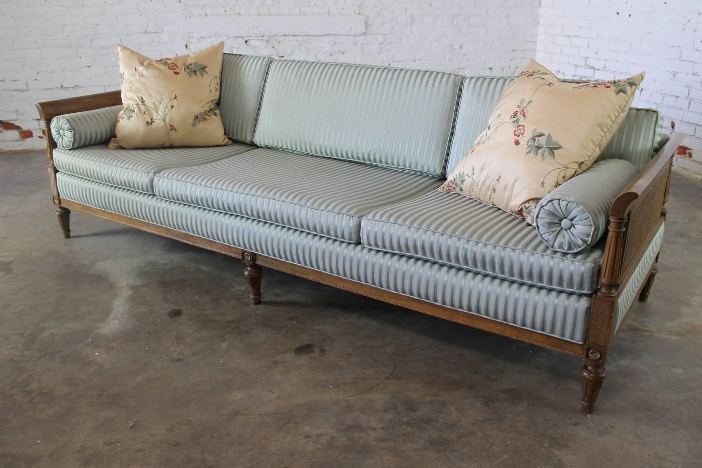 Vintage Hollywood Regency Neoclassic Sofa with Caned Sides 3