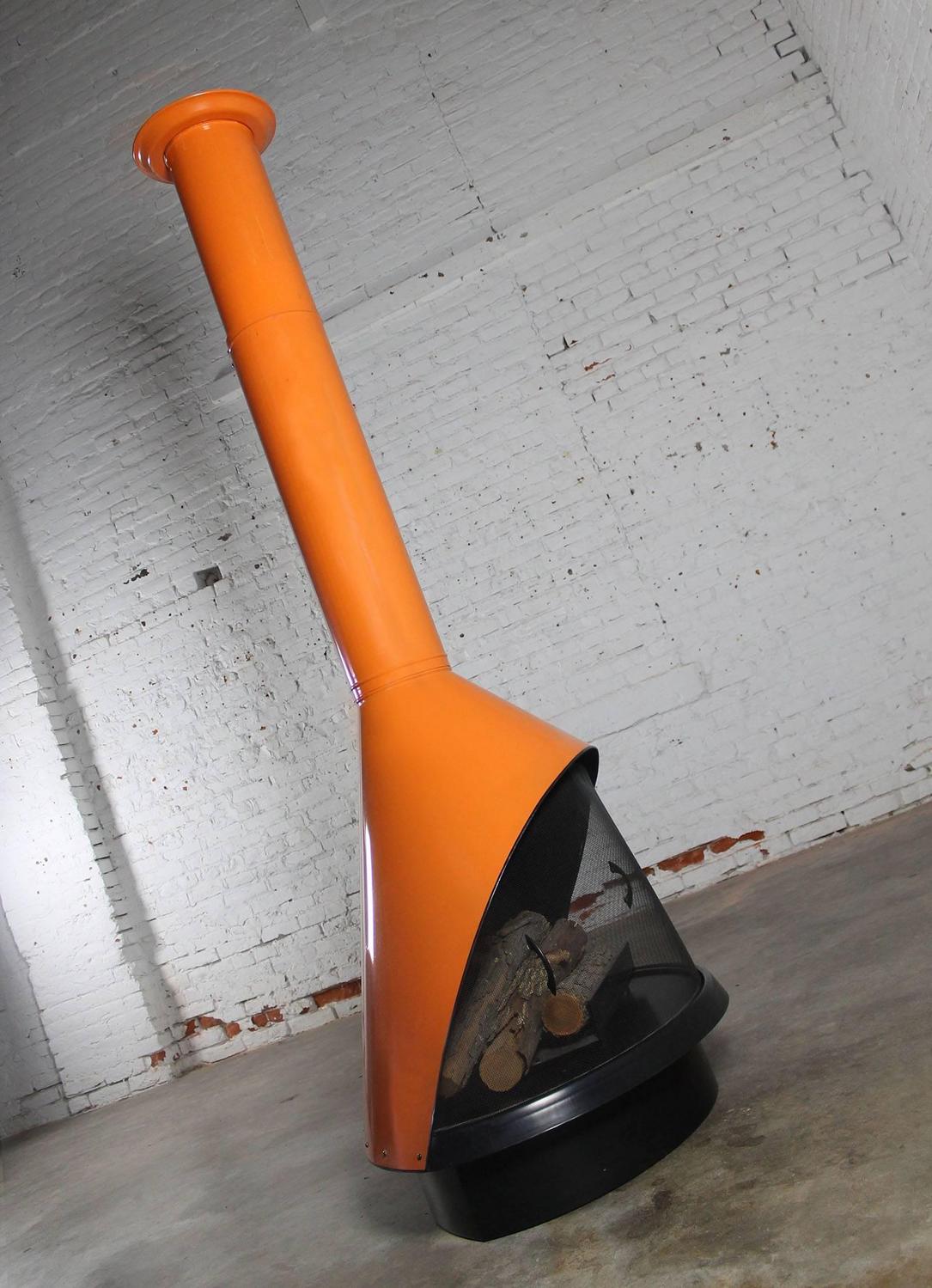 Mid-Century Electric Cone-Shaped Freestanding Fireplace Indian Orange