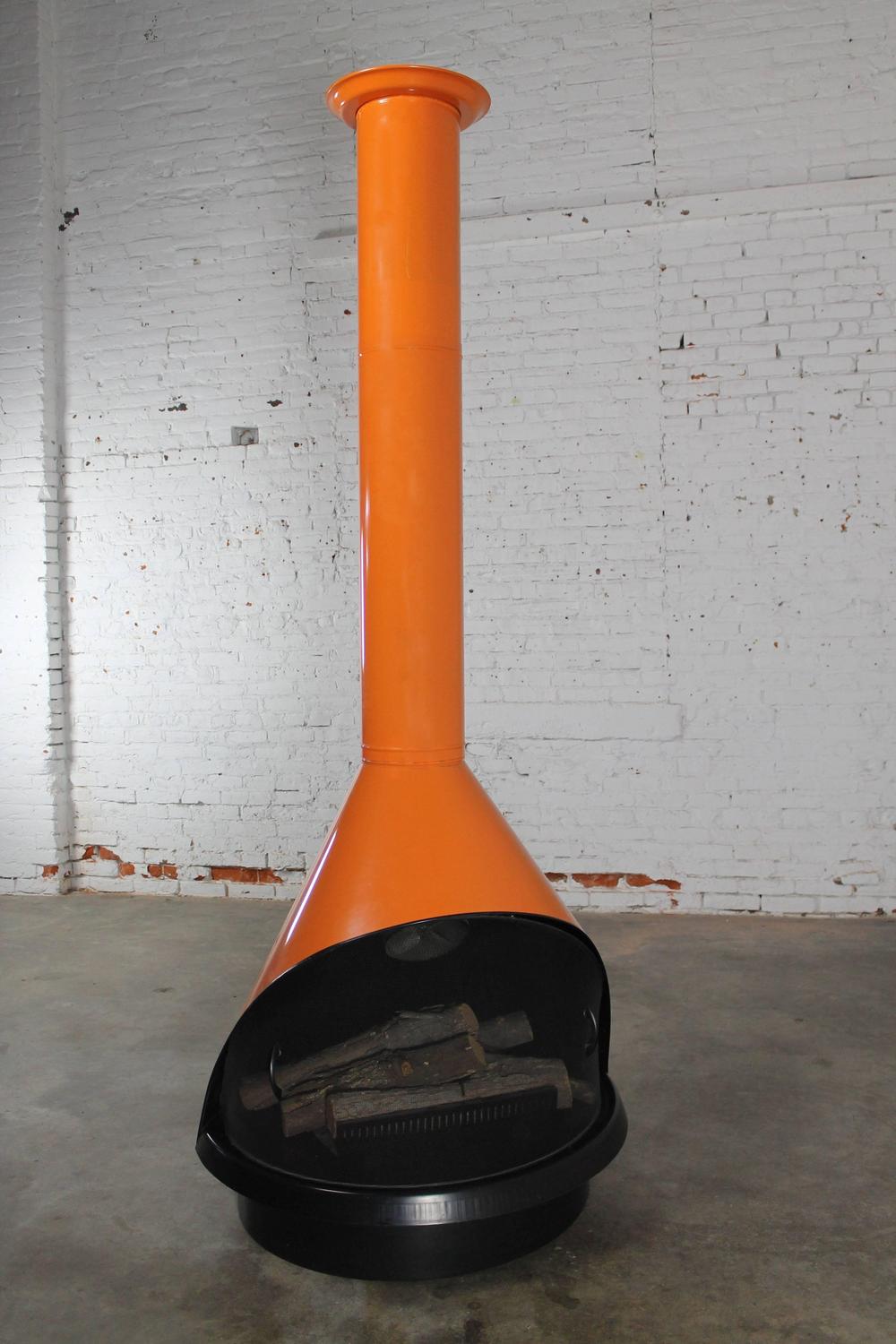 Mid-Century Electric Cone-Shaped Freestanding Fireplace Indian Orange