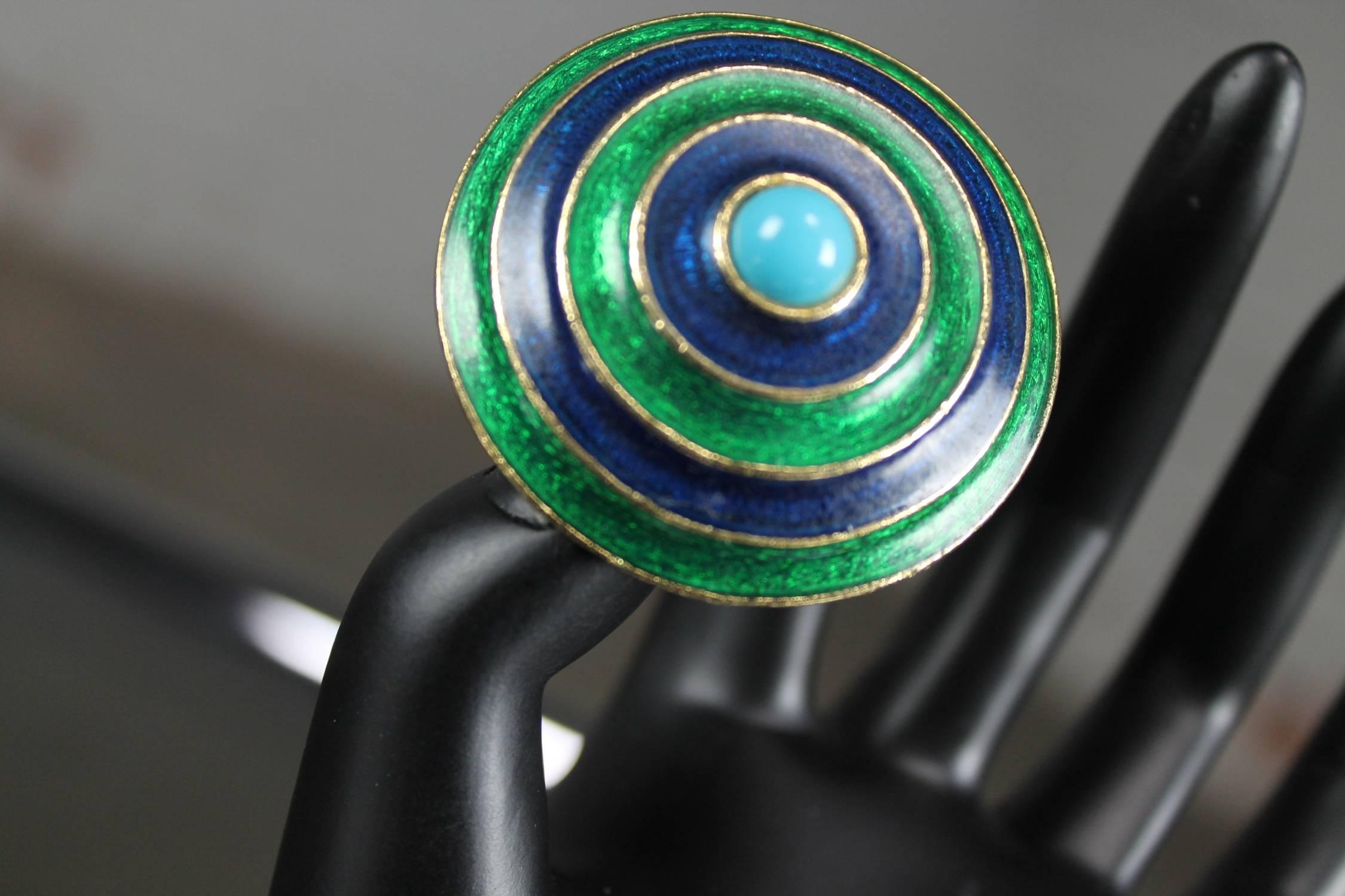 20th Century Vintage Mid-Century Mod Florenza Concentric Circle Enamel Brooch and Earring Set