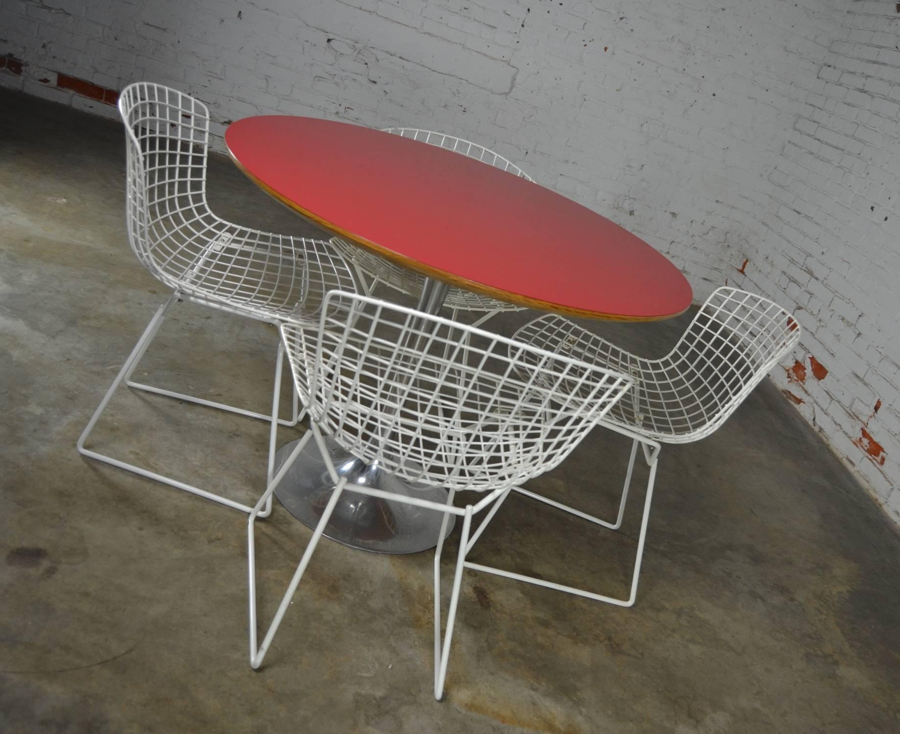 Saarinen Style Polished Aluminium Tulip Base Dining Table with Red Laminate Top  1