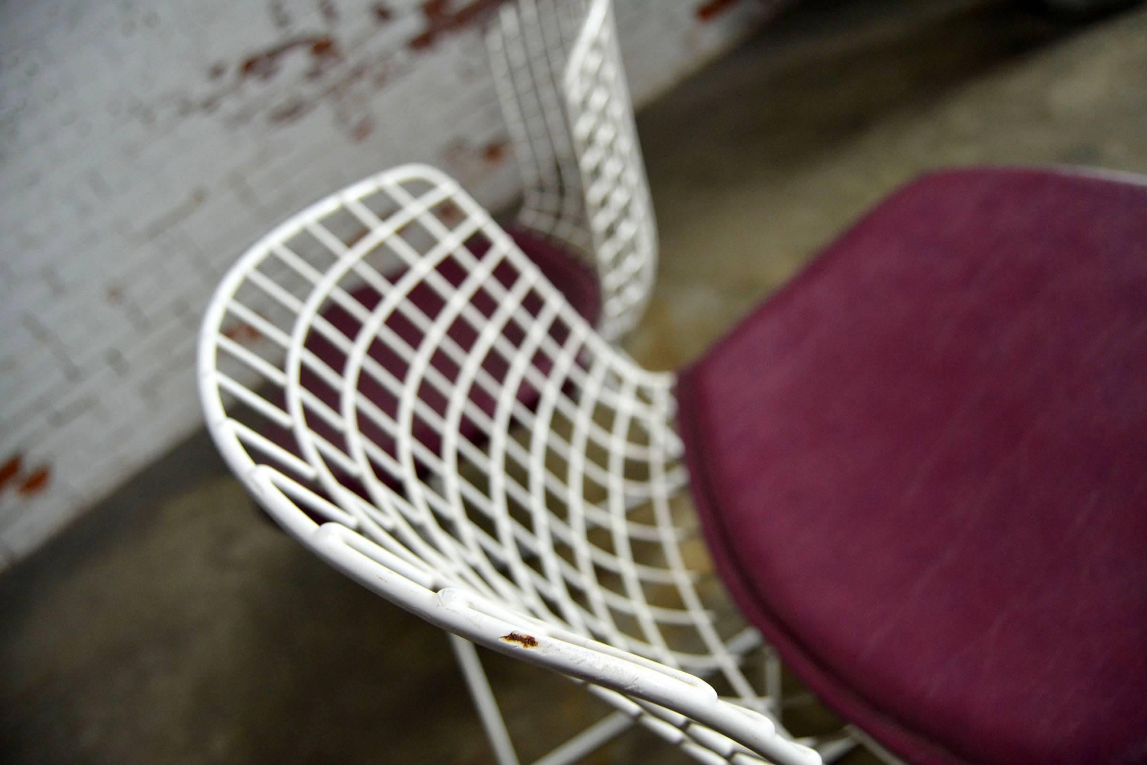 Painted Vintage Mid-Century Modern Bertoia White Wire Side Chairs