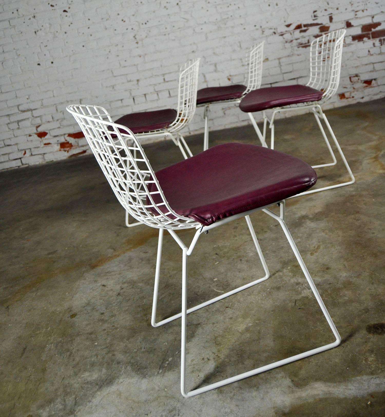 Faux Leather Vintage Mid-Century Modern Bertoia White Wire Side Chairs