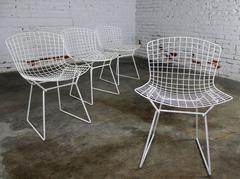 Vintage Mid-Century Modern Bertoia White Wire Side Chairs