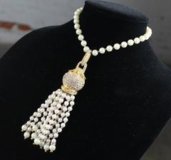 Magnificent Vintage Cadoro © Faux Pearl and Rhinestone Tassel Choker Necklace