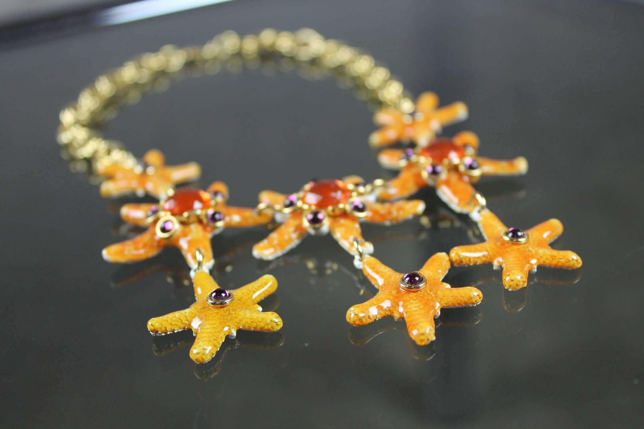 Vintage Gem-Craft Bejeweled Starfish Bib Necklace, Signed CRAFT  In Good Condition For Sale In Topeka, KS